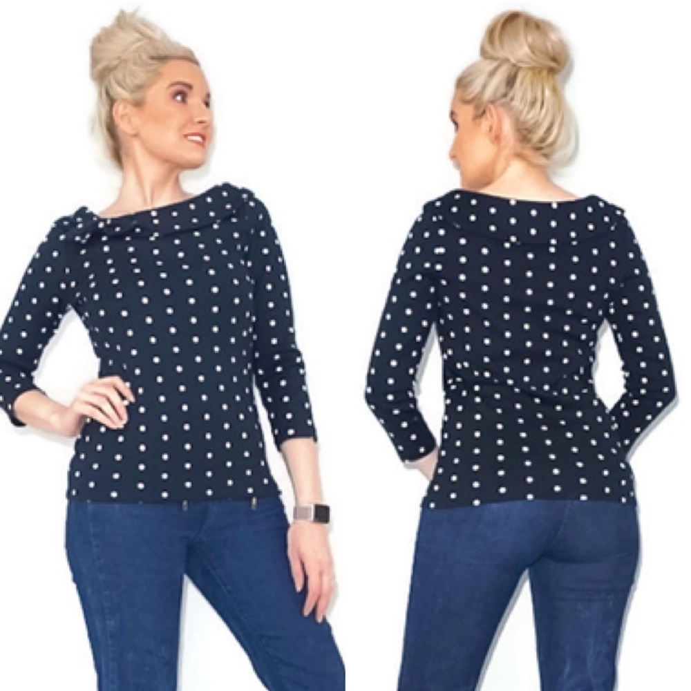 Black and White Polka Dot Boat Neck Shirt - Picture 1 of 16